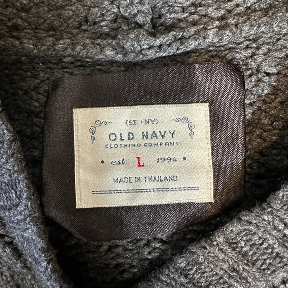 Old Navy Women's Cable Knit Shawl Collar Sweater L Charcoal Gray Wool Blend Y2K - Picture 2 of 7